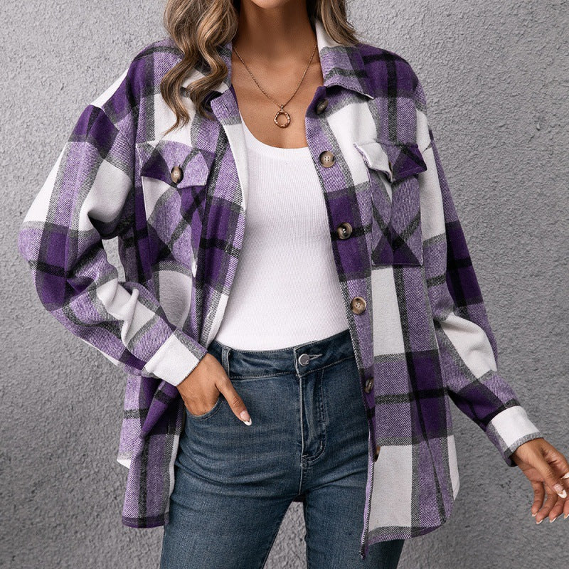 Women's Plaid Shirt Plaid Jacket Coat Top