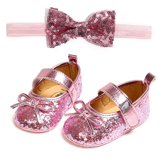 Baby shoes soft sole non-slip toddler shoes 2-piece headband