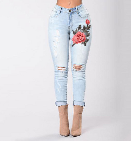 Embroidered High-elastic Jeans