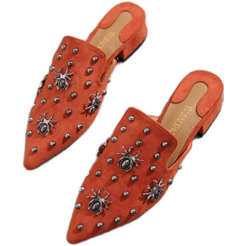 Flat-bottomed Lazy Half-slippers Outer Wear Orange-toe Sandals and Slippers