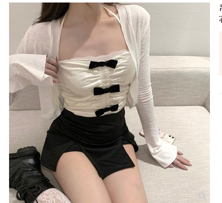 Suspender Vest Women''s Summer Design Short French Sexy Hot Girl Bow Lace Top