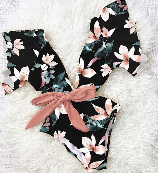 New one-piece swimsuit women wear floral tights