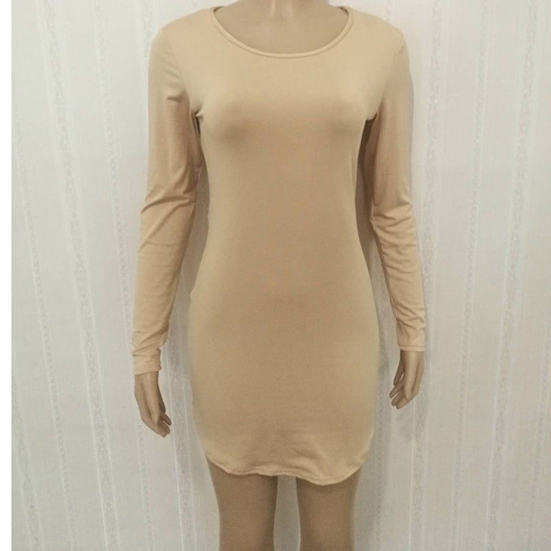 Fall Women's Clothing Solid Color Long Sleeve Dress Plus Size Women's Clothing