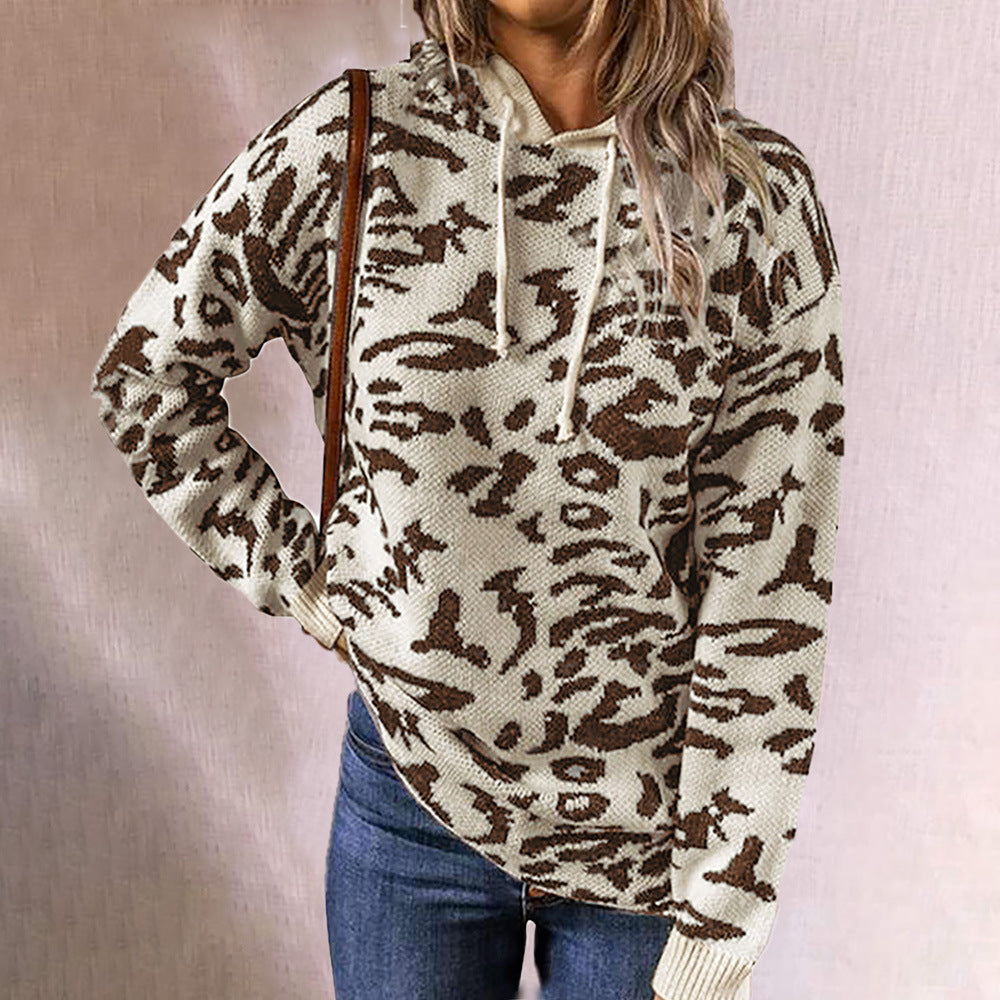 Leopard Print Drawstring Hoodie