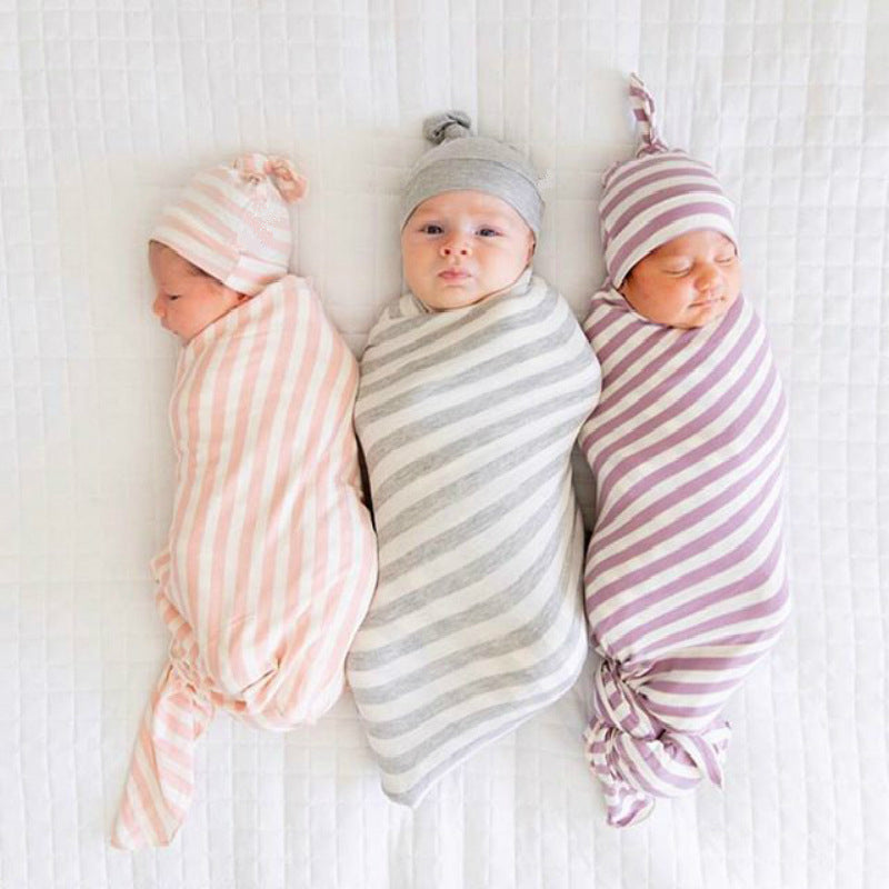 Newborn Pattern Wrapped Cap 2 Piece Set