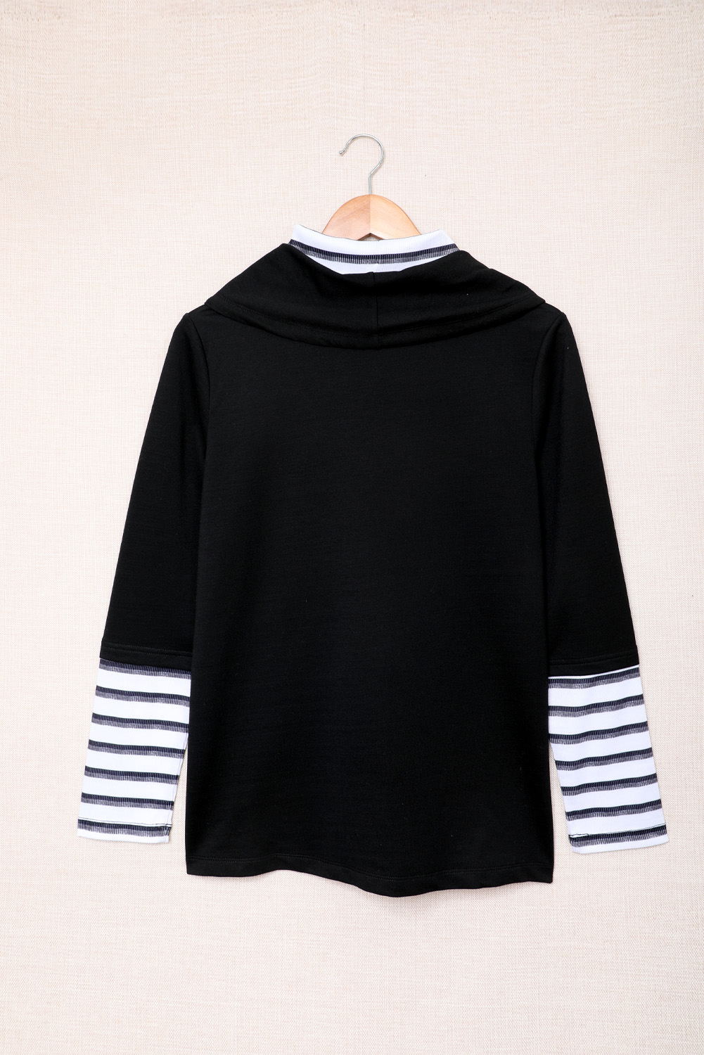 Striped Splicing High Neck Sweatshirt