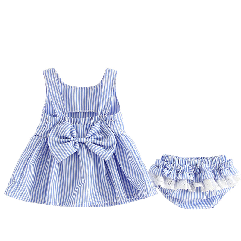 Striped suspender skirt + shorts 2 piece set