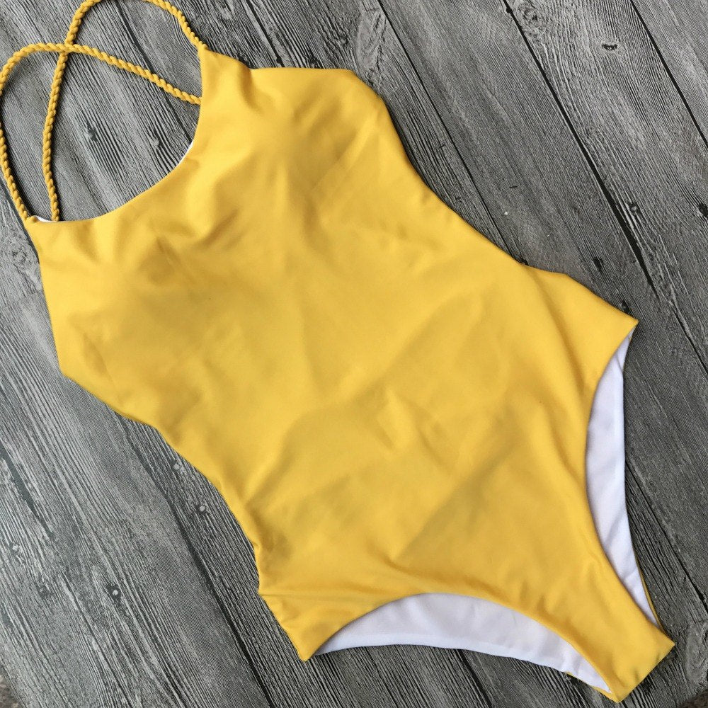Backless Bikini Yellow Brazilian One Piece Swimwear