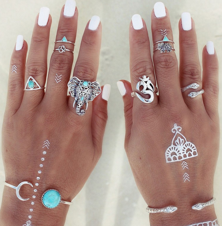 Turquoise Moon Arrow Elephant Joint Ring 6 Piece Set Ring Set Women