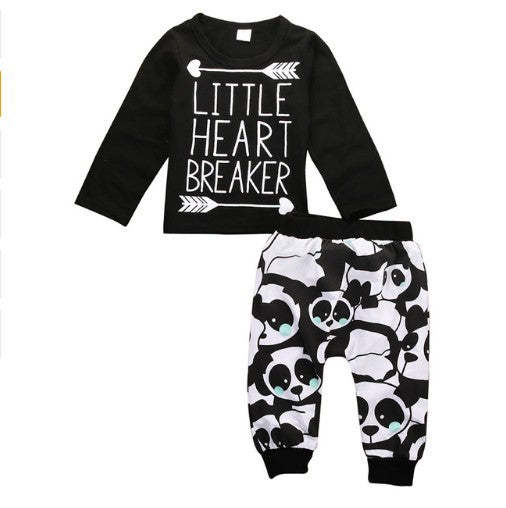 Letter Arrow T-shirt Panda Pants 2-Piece Set