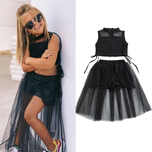 Girls' Clothing Set New Summer T-shirt Lace Tulle Skirt 2-piece Set