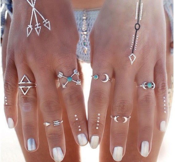 Turquoise Moon Arrow Elephant Joint Ring 6 Piece Set Ring Set Women