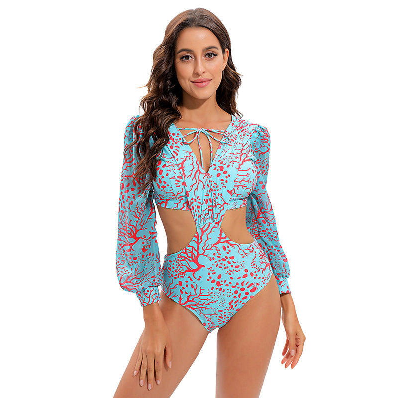 Backless Long Sleeve One Piece Swimsuit
