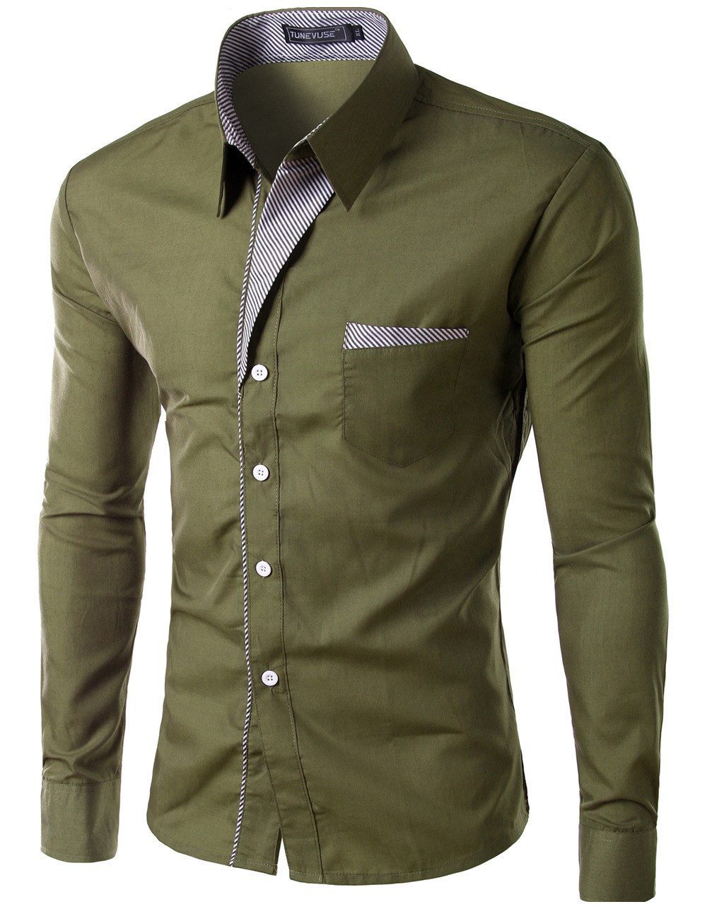 Striped Decoration Mens Shirts