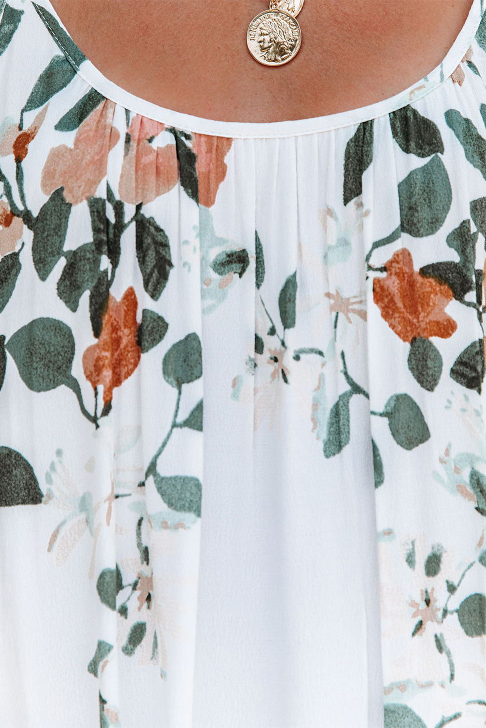 White Floral Print Spaghetti Straps Maxi Dress