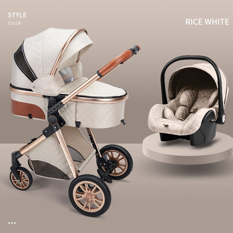 Luxury Leather High Landscape Baby Carriage Stroller