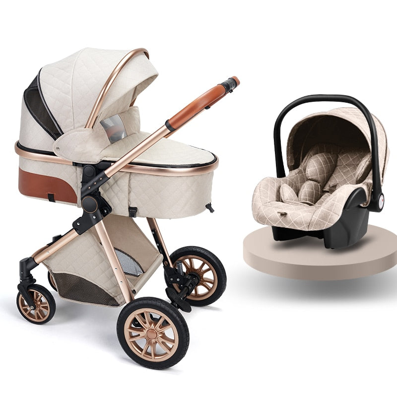 Luxury Leather High Landscape Baby Carriage Stroller