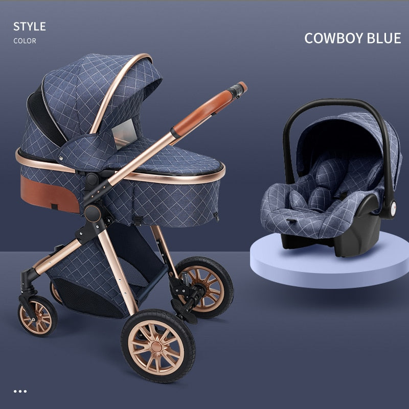 Luxury Leather High Landscape Baby Carriage Stroller