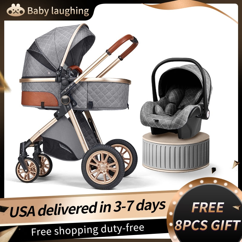 Luxury Leather High Landscape Baby Carriage Stroller