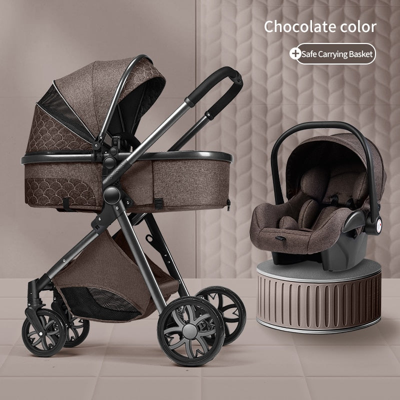 Luxury Leather High Landscape Baby Carriage Stroller