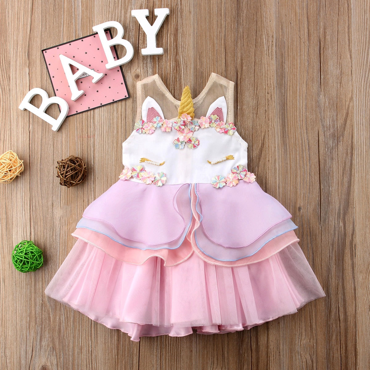 Cute Baby Girl Sleeveless Unicorn Ruffle Dress