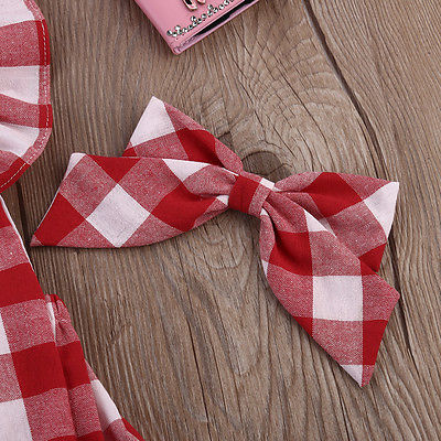 Newborn Baby Girl Red Plaid Romper