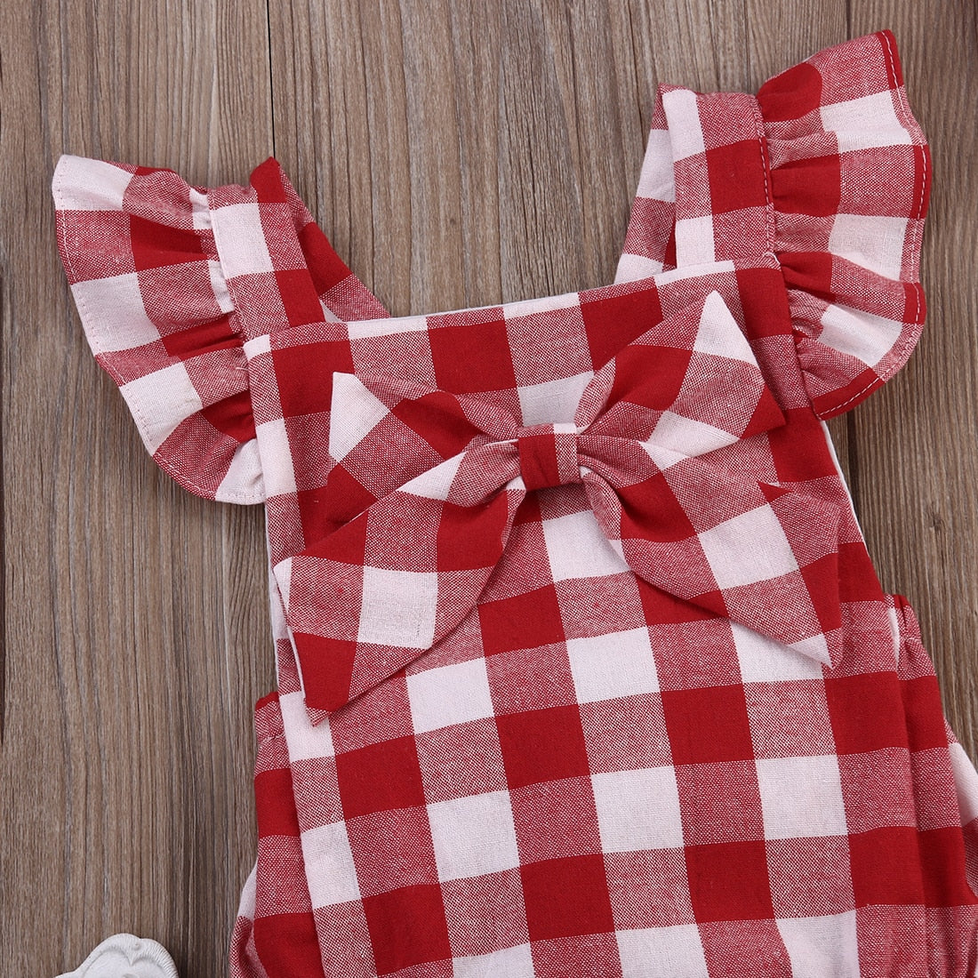 Newborn Baby Girl Red Plaid Romper