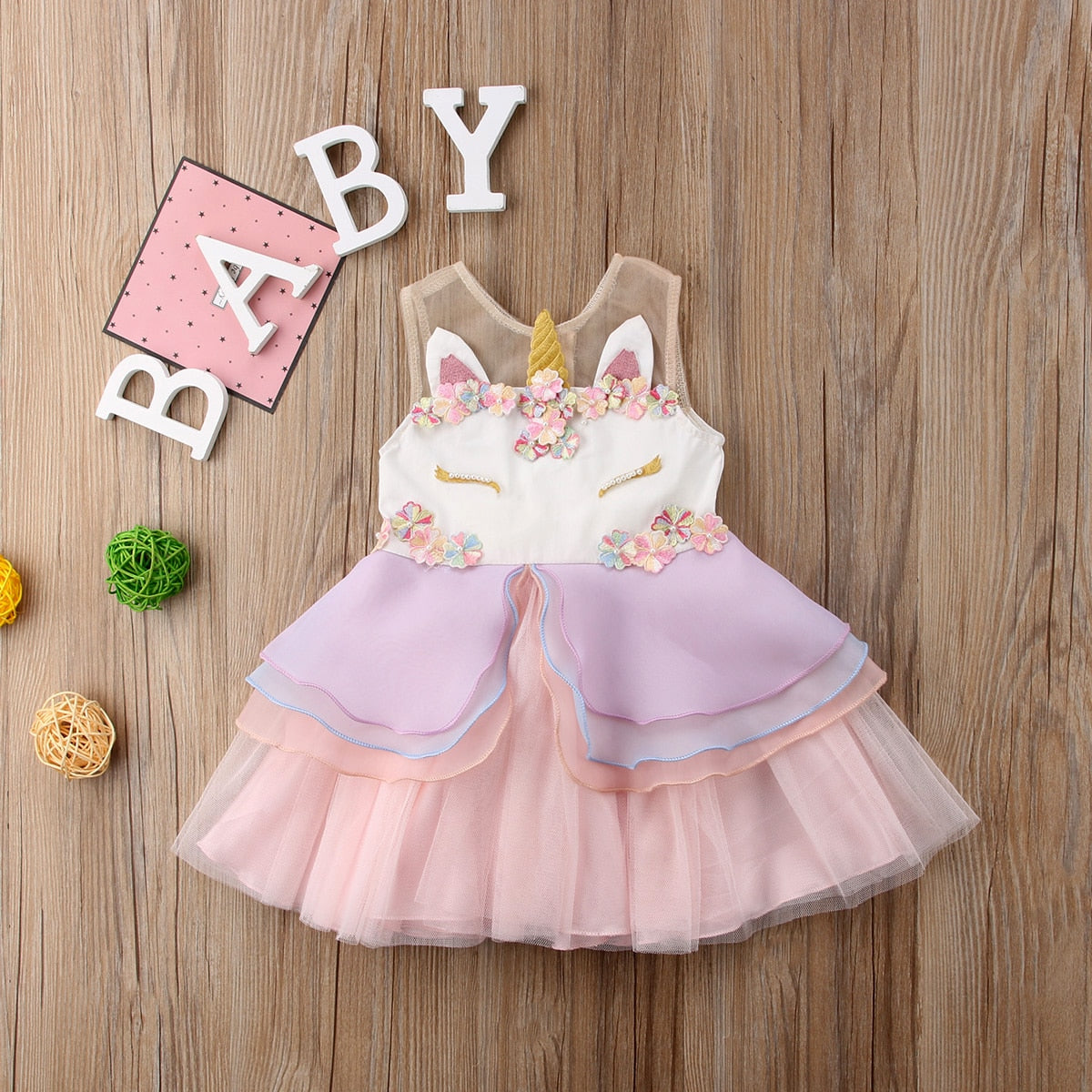 Cute Baby Girl Sleeveless Unicorn Ruffle Dress