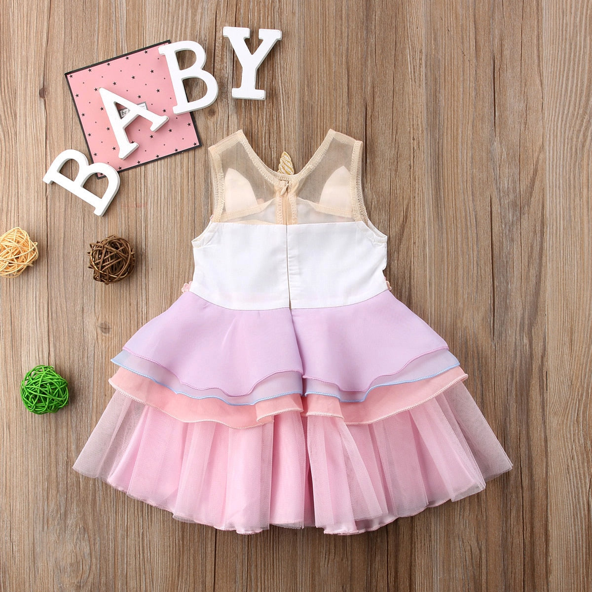 Cute Baby Girl Sleeveless Unicorn Ruffle Dress