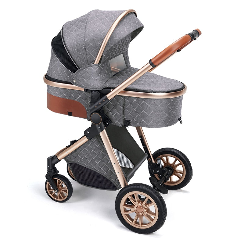 Luxury Leather High Landscape Baby Carriage Stroller