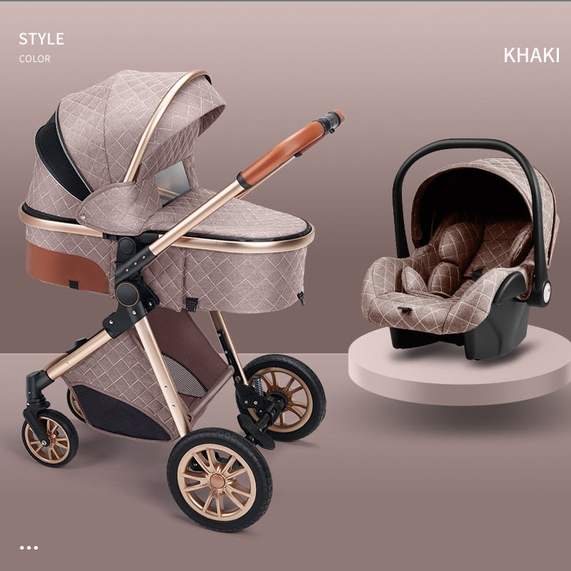 Luxury Leather High Landscape Baby Carriage Stroller