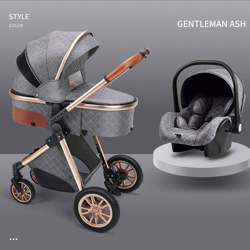 Luxury Leather High Landscape Baby Carriage Stroller