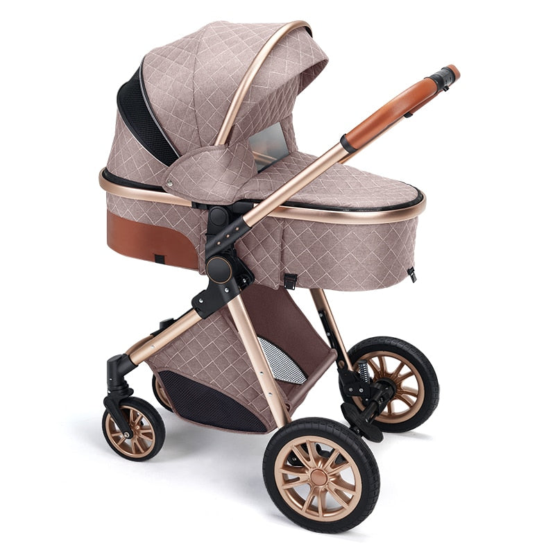 Luxury Leather High Landscape Baby Carriage Stroller