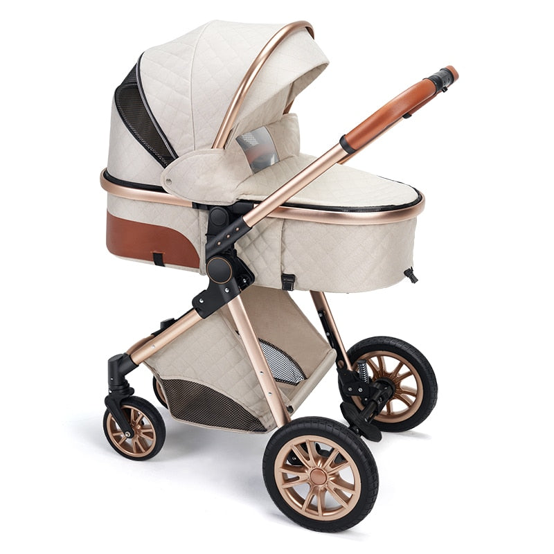 Luxury Leather High Landscape Baby Carriage Stroller