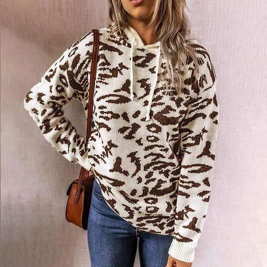 Leopard Print Drawstring Hoodie