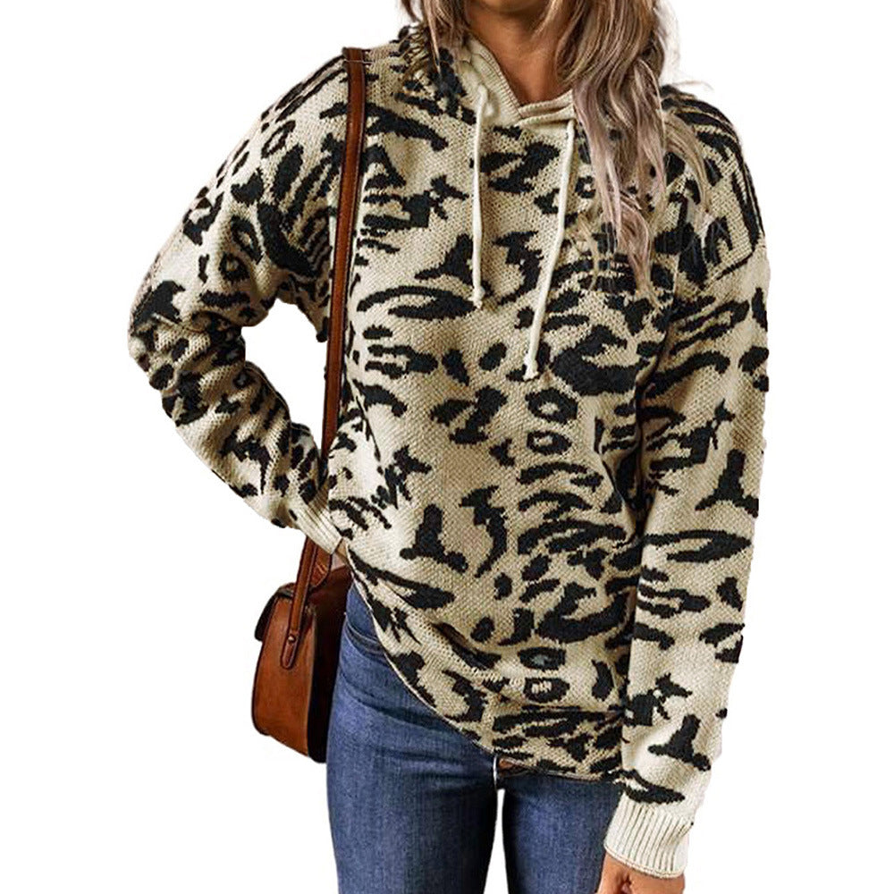 Leopard Print Drawstring Hoodie