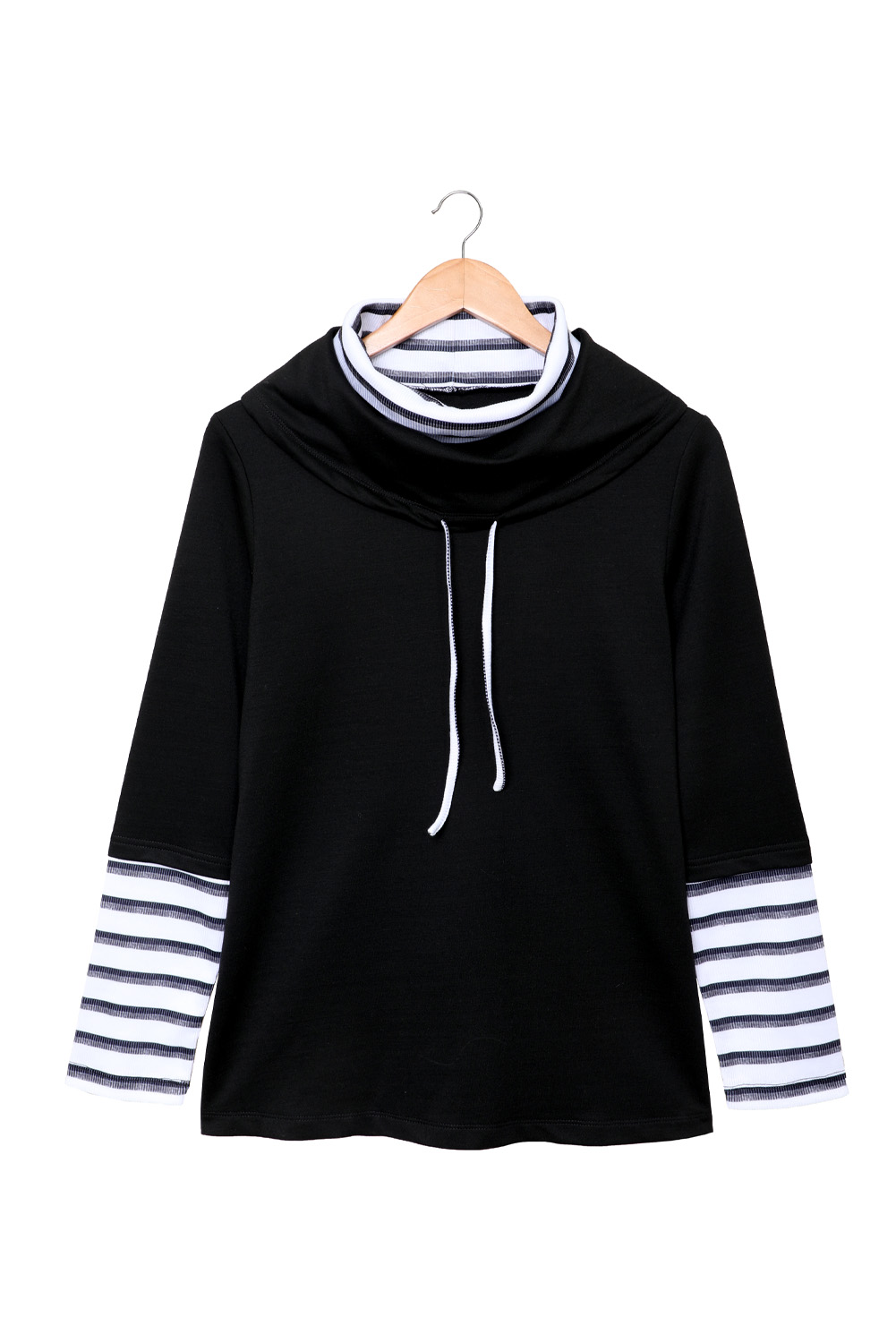 Striped Splicing High Neck Sweatshirt