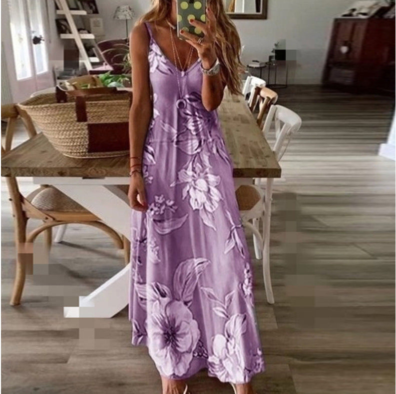 Long Summer Flower Print Maxi Dress