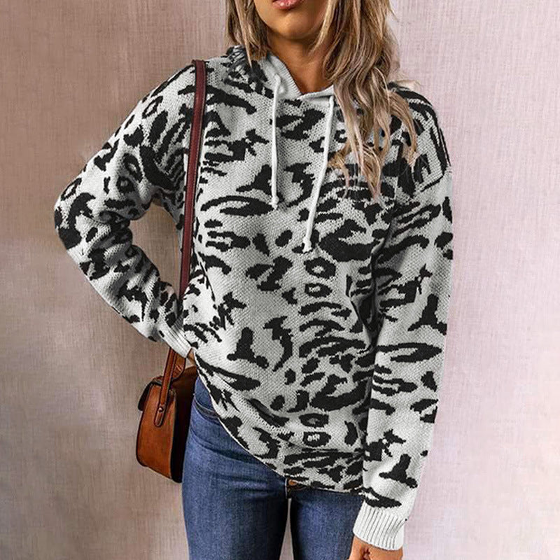 Leopard Print Drawstring Hoodie